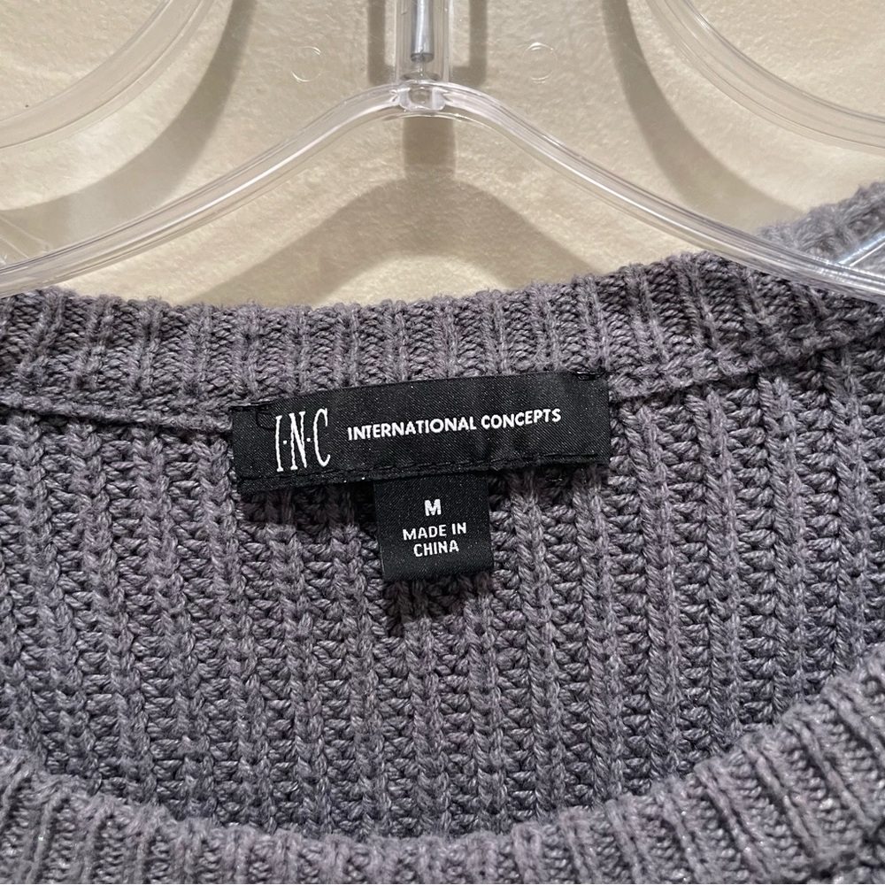INC International Concepts 3/4 Length Sleeves Chunky Knit Sweater Grey Medium - Picture 6 of 7